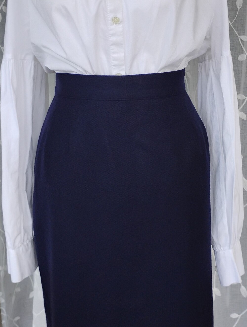 Sag Harbor Wool Pencil Skirt Vintage 80's Classic Navy Blue Preppy Size 14